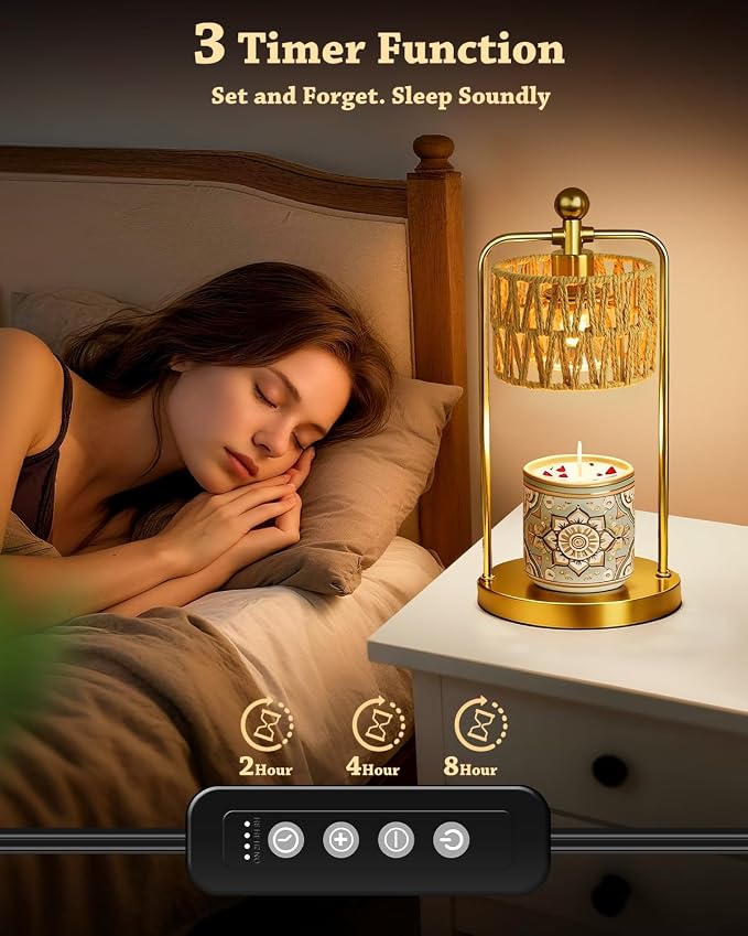 Candle Warmer Lamp with Timer Dimmer, Candle Warmer for Jar Candles Lights, Boho Candle Lamp Warmer with 2 Bulbs, Birthday Gifts for Women, House Warming Gifts New Home Decor, Gold