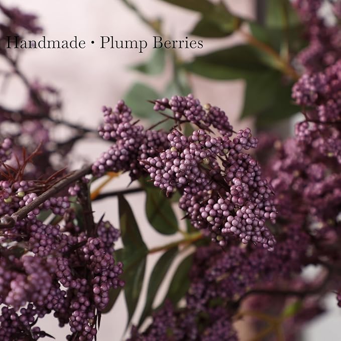 43" Faux Berry Stems for Vase, Purple Berry Branches for Vase Realistic Artificial Flower Picks for DIY Bouquet, Shower, Farmhouse Mantel, Home Decor (3 Pcs Dusty Plum)