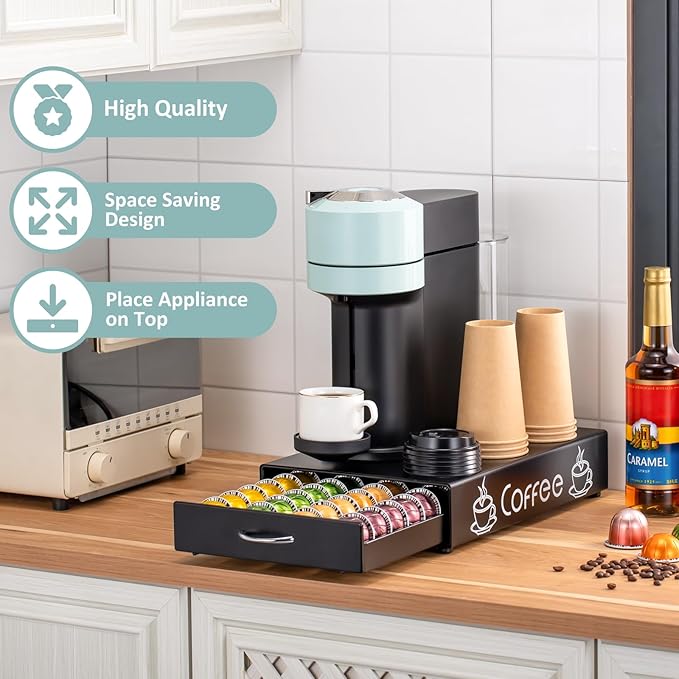 Nespresso Pod Holder Pod Drawer Cabinet Pod Storage Rack For Counter,10.6'' Wide by 16.5'' Deep by 3.5'' High (30 Pods)