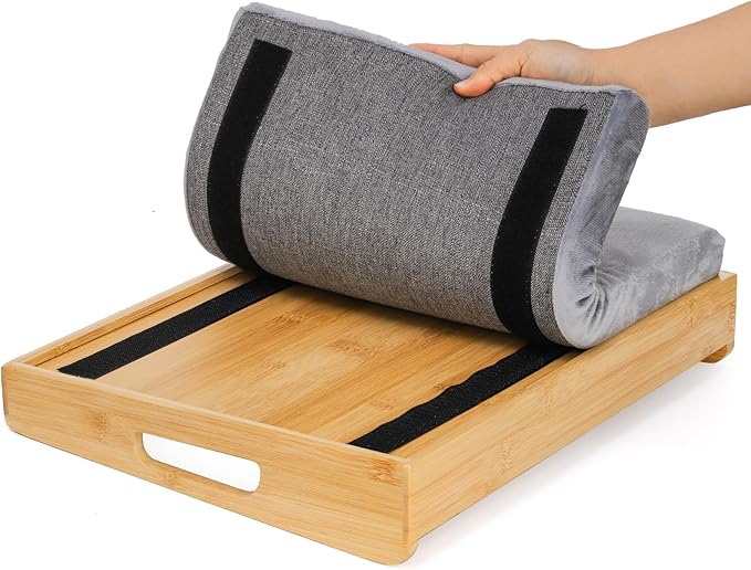TOPZEA Bamboo Lap Tray with Detachable Cushion, 16.5"x 12.5" Bed Trays TV Lap Desk, Breakfast Meal Serving Tray with Handle for Adults Eating in Recliner, Couch, Car, Fits for 13-14 Inch Laptops