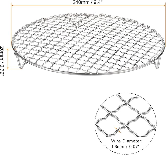 HARFINGTON 2pcs Round Cooking Rack 9.4-inch 201 Stainless Steel Cross Wire Barbecue Grill Net with 20mm Legs for Cooking Baking Steaming BBQ