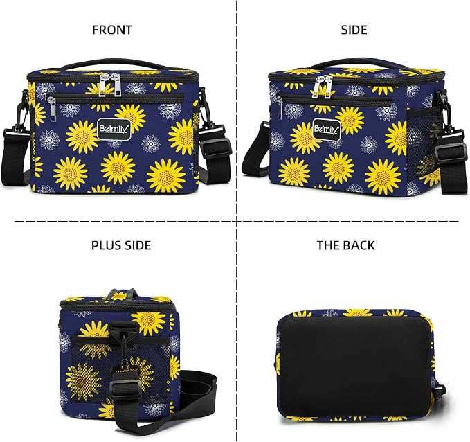 BEIMILY Lunch Box for Men/Women,Small Insulated Lunch Bag,Reusable LunchBox for work Picnic Hiking Beach,Leakproof Soft Cooler Tote Bag Organizer with Adjustable Shoulder Strap for Adults(sunflower)