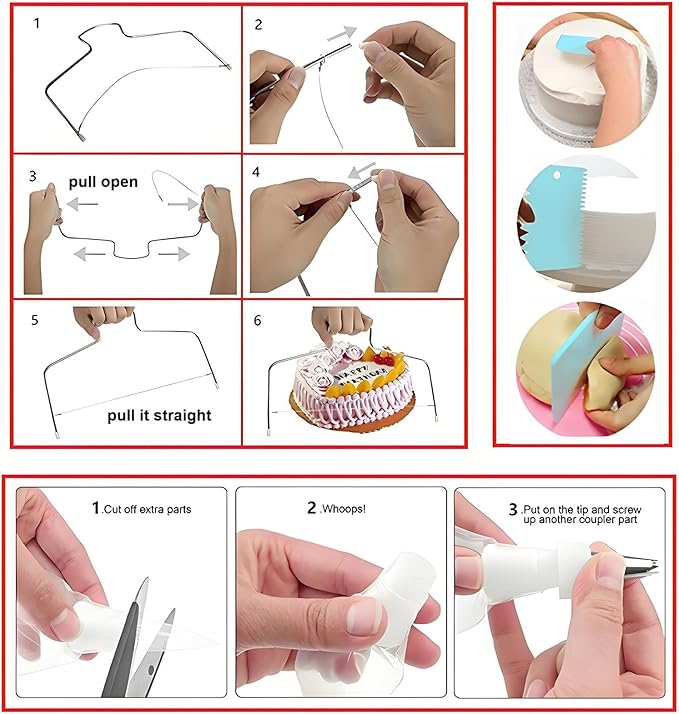ANSLYQA Cake Decorating Kit, 193 Pcs with Cake Turntable, Leveler, 24 Numbered Icing Tips, 2 Spatulas, 2 Couplers, 3 Scrapers, 50 Pastry Bags, 50 Paper Cupcake Liners & More Baking Tools, (Blue)