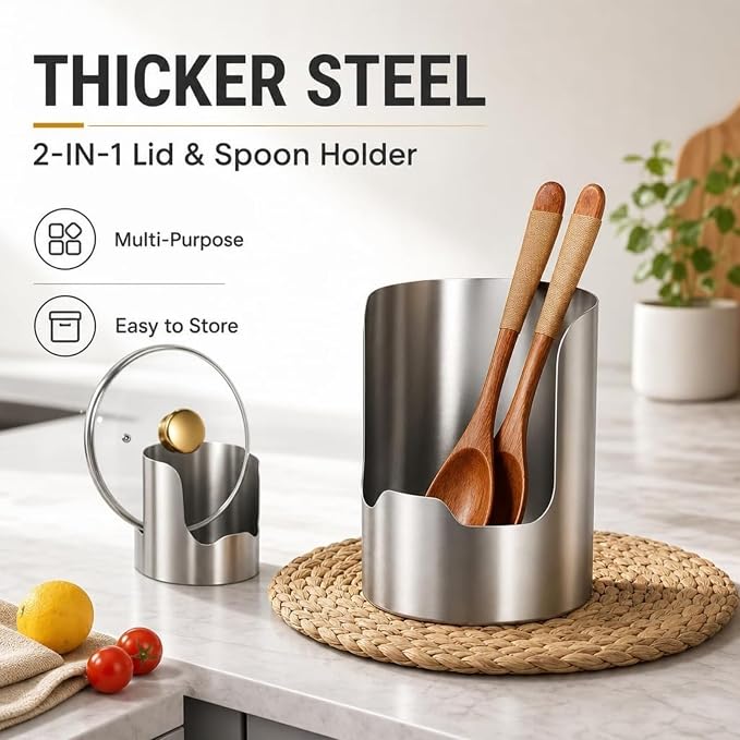 Multi-Functional Kitchen Utensil Holder, Stainless Steel Countertop Organizer for Pot Lids, Ladles, Spatulas, Cutting Boards, Space-Saving Vertical Tool Rack for Cooking Utensils (1PC)