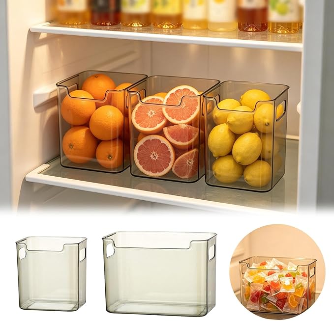 Crystal Clear Stackable Storage Bins, Versatile Organizer for Refrigerator, Freezer and Pantry, Practical Kitchen Container for Storing Meat, Vegetables and Various Food Items (Green-M 2 pcs)