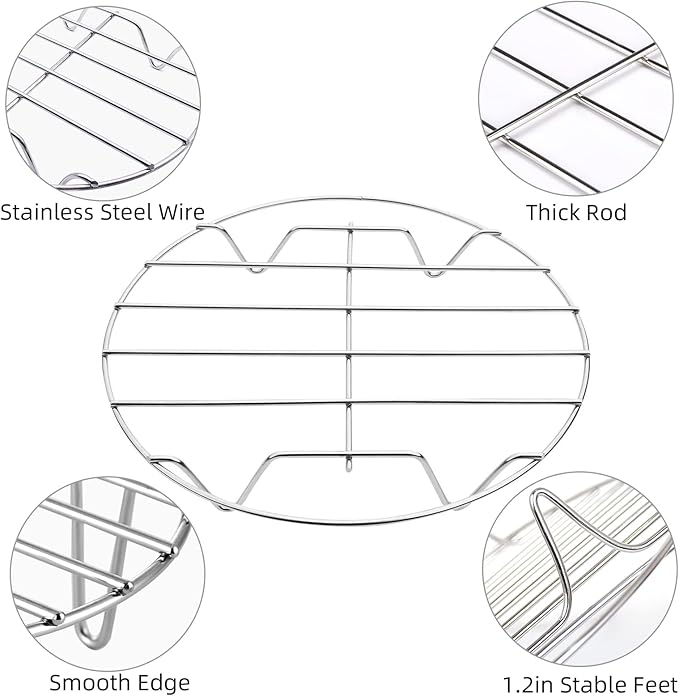 TamBee 8 Inch Cooking Rack Round 304 Stainless Steel Cooling Racks Baking and Cooling Steaming Rack w Stand Cookware for Air Fryer Pressure Cooker Canning 2Pcs