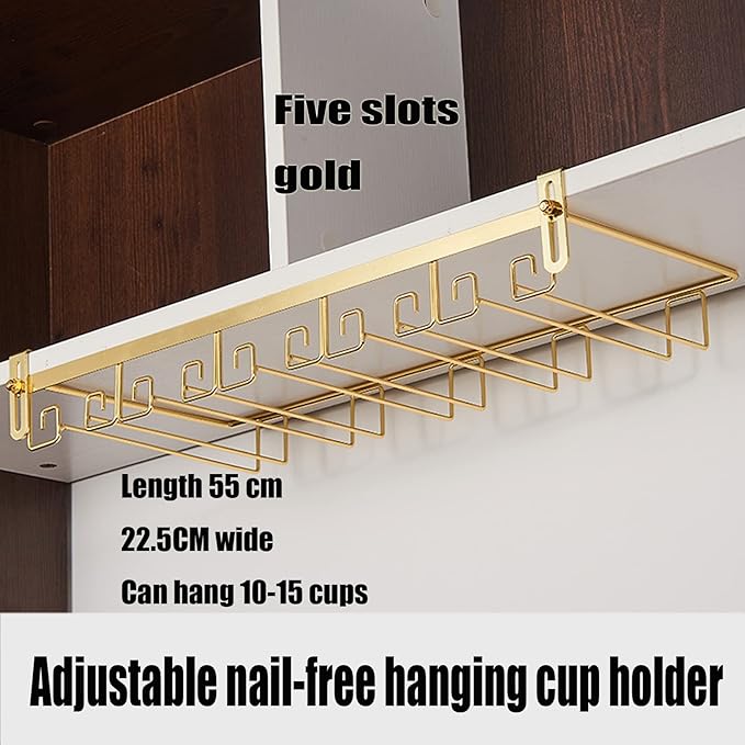 Hanging Wine Glass Rack Black Adjustable, Solid Iron Wine Glasses Hanger, Metal Under Cabinet Stemware Rack 3 Rows, 4 Rows, Convenient Storage And Space-saving