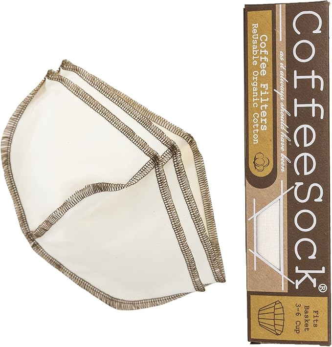 CoffeeSock ’The Original’ Reusable 100% Organic Cotton Coffee Filters - 2 pack Basket Filters 3-6 cup fit | Coffee Sock Cloth Coffee Filter | Organic Cotton Alternative – Zero-waste & Eco-Friendly