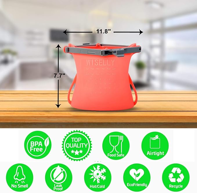 Half Gallon Leakproof Reusable Silicone SnapBags Set Stand-Up Odorless Easy Dry Food Storage Bags (33 Oz Random Color + 68 Oz) Microwavable Freezer and Dishwasher Safe Silicone Food Storage Bags
