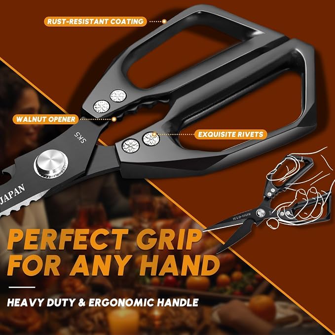 HUUSK Kitchen Scissors Set - Stainless Steel Kitchen Shear, Sharp Meat Scissors Dishwasher Safe, Heavy Duty Poultry Shears, Japanese Cooking Scissor for Food, Chicken Bones, Christmas Gift for Men