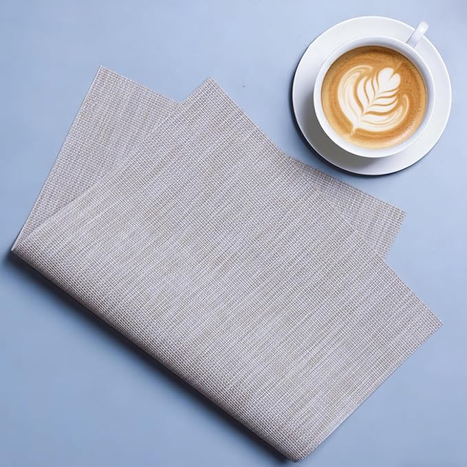 Placemats, Placemats for Dining Table Set of 6, Kitchen Table Mats Heat-Resistant Non-Slip Washable PVC Woven Vinyl Place Mats for Dining Room Table Decoration (Pack of 6, Flaxen Gray)