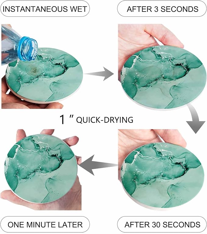 Coasters Set of 4 Turquoise Marble Drink Coasters with Holder Absorbent Stone Ceramic Cup Mat Abstract Waves Cloud Coaster for Drinks Coffee Bar Office Kitchen Cafe Home Table Decor