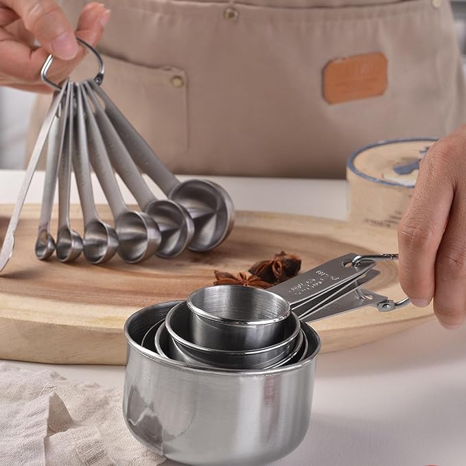 Tablespoons Measuring Set, 12 Pcs Stainless Steel Measuring Cups Spoons Set Kitchen Measuring Tools for Cooking Baking Precise Measurement for Home Bakers Professional Chefs
