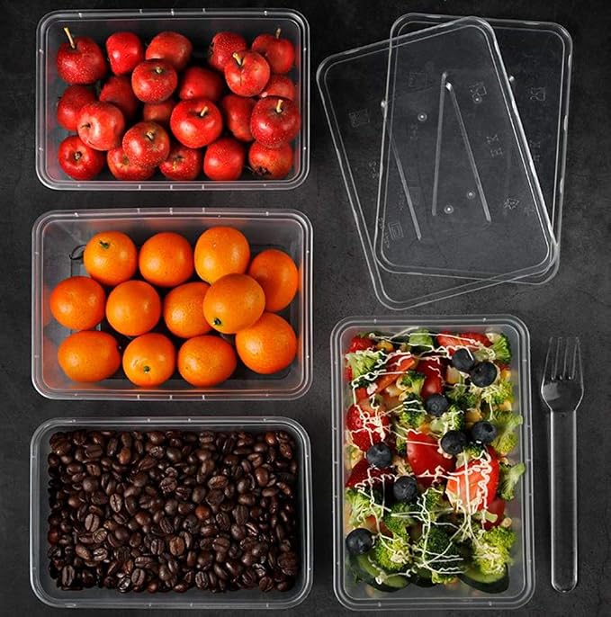 HOMEE Meal Prep Containers, 50 Pack- 26oz Plastic Storage Food Containers with Lids, Bento Box Reuse, Refrigerator Safe, Microwave, Dishwasher Safe, Gift for Mother's Day (White)