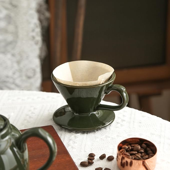 London Pottery V60 Coffee Dripper, Exquisite Porcelain Ceramic Manual Coffee Filter, Suitable for Pour Over Coffee in Office, Outdoor and Home Use (Green)