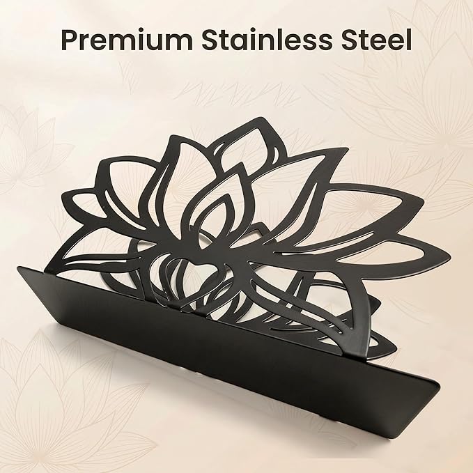 2Pack Lotus Napkin Holder for Table, Modern Metal Black Napkin Holders for Kitchen Dining Tables & Countertops, Paper Cocktail Napkins Holder Dispenser for Indoor & Outdoor