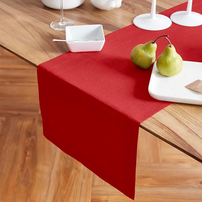 Solino Home 100% Pure Linen Red Table Runner 72 Inches - 14 x 72 Inch for Dining, Sideboard, Entry Tables - Sonoma, 4th of July