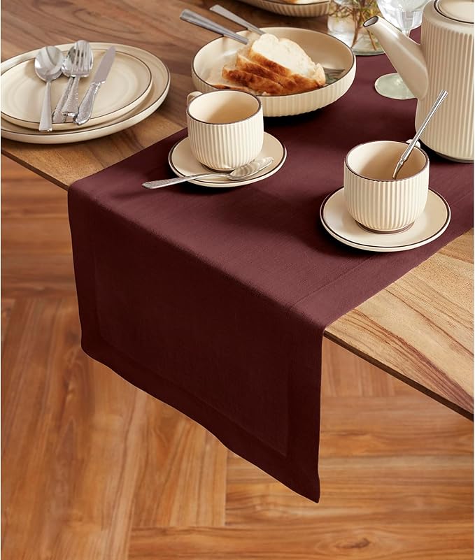 Solino Home 100% Pure Linen Cordovan Table Runner 48 Inches - 14 x 48 Inch for Coffee Tables and Dresser - Sonoma