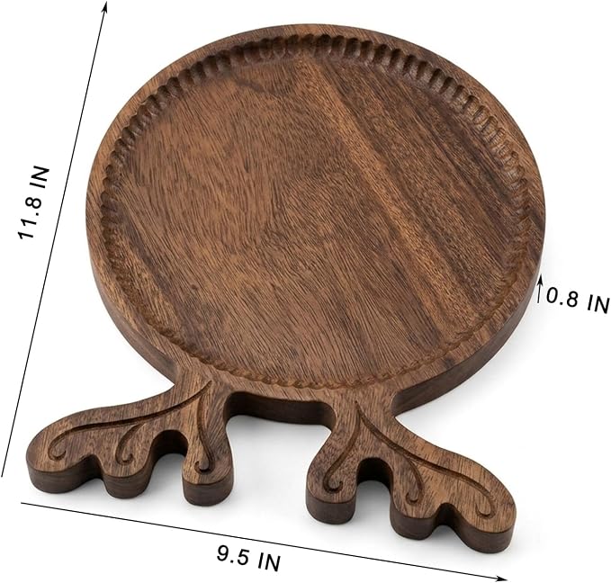 Acacia Wood Serving Board, 11.8" Unique Reindeer Deer Antler Shape Wooden Platter with Fluted Edge, Decorative Round Wood Charcuterie Board for Snacks, Cheese, Holiday Table Centerpiece