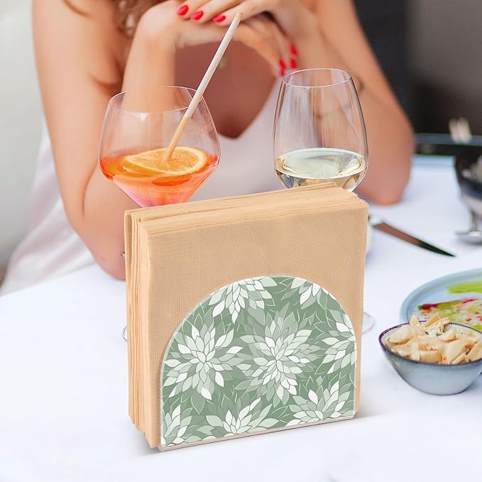 Sage Green and White Geometric Dahlia Flowers Napkin Holder for Table Acrylic Vertical Napkin Holders for Paper Napkins Decor Napkin Dispenser for Home Party Dining Cocktail Kitchen Accessories