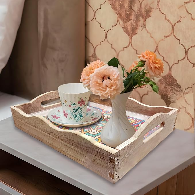 Generic DIY Diamond Serving Tray Rectangular Upgrade Increase Breakfast Tray with Handles Handmade Diamond Art Painting Wooden Tray Dinner Plate for Coffee Living Room Home Organizer-Mandala07
