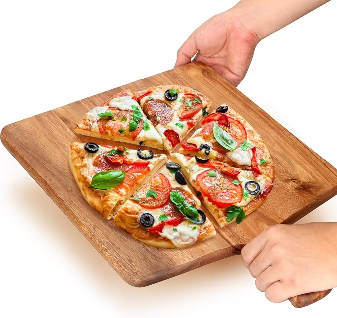 Large Acacia Wood Cutting Board with Handle Wooden Charcuterie Board Kitchen Chopping Block for Meat Cheese Vegetable Bread Fruit Serving Boards Wood Butcher Block Carving Board, 17" X 13"