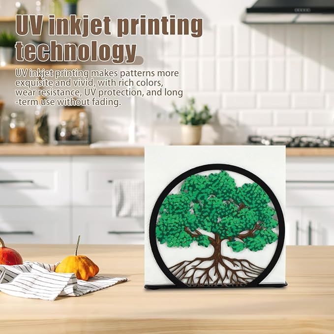 Modern Napkin Holder for Table Decor,Black Metal Napkin Dispenser fit Tissue Mail Bills Paper Towel Holder,Tree of Life Napkin Holders,Napkin Stand for Home Kitchen Dining Restaurant Cocktail