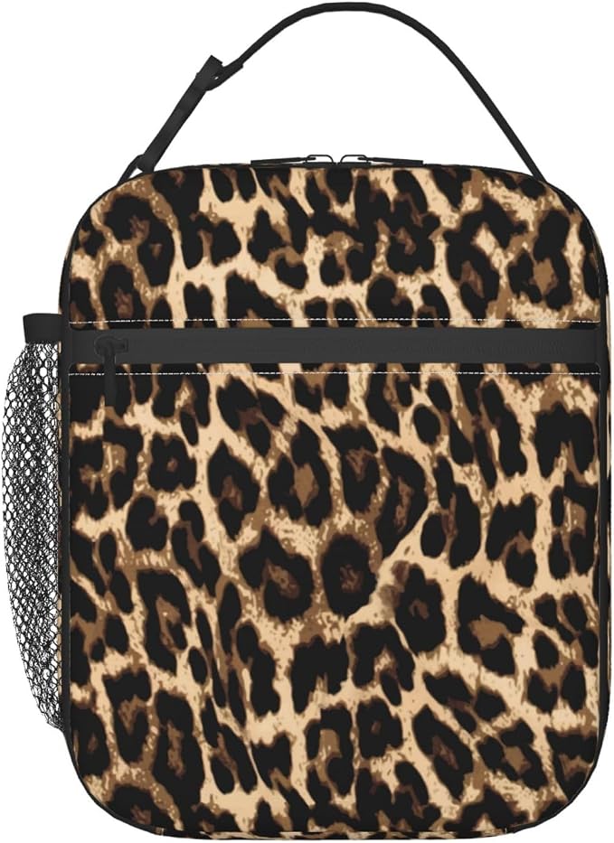 Leopard Cheetah Print African Animal Hunting Insulated Lunch Bag Portable Reusable Zipper Lunch Box For Men Women Work Picnic Travel Camping