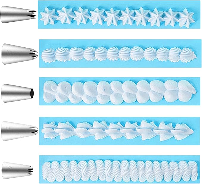 Large Piping Tips Set, Piping Bags and Tips Set 5 PCS Stainless Steel Frosting Tips for DIY Pastry Dough, Cookie, Cupcake, Cake (1M 2D 2F 6B 2A)
