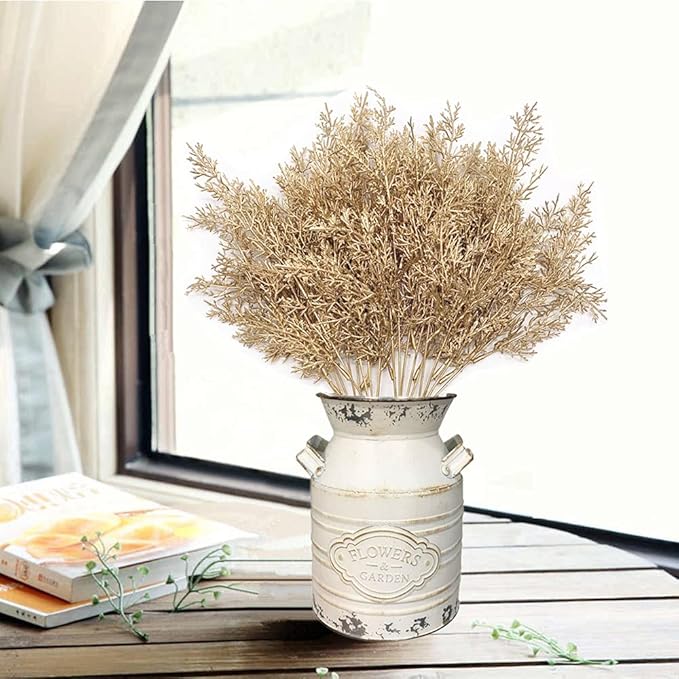 Artificial Branch Golden Antlers Grass, Fake Plants Plastic Twig Branches Faux Plant for Xmas Party Home Garden Indoor Outdoor Wedding Table Centerpiece DIY Decor Christmas Decoration - Gold 4 Pack