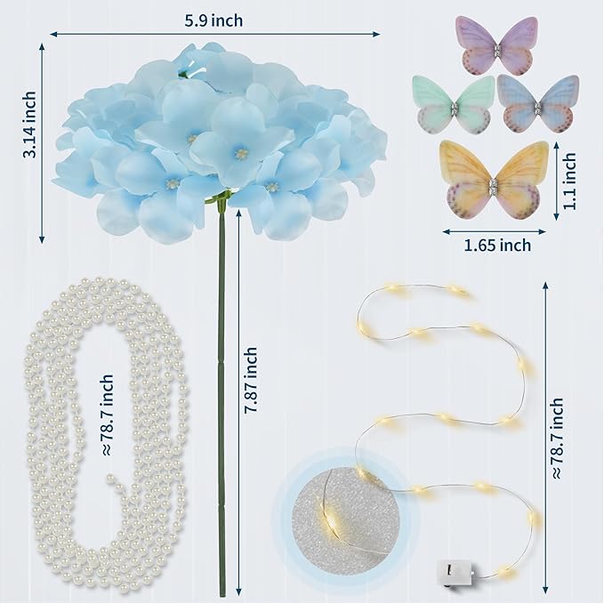 Artificial Hydrangea Flowers Bulk 64PCS Silk Hydrangea Heads with Stems for Vase Fillers, Floral Arrangements, Wedding Centerpieces, Home Table Decorations