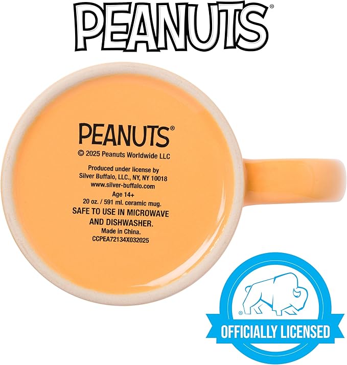 Silver Buffalo Peanuts Mummy Wax Resist Ceramic Mug Featuring Snoopy and Woodstock, 20 Ounces