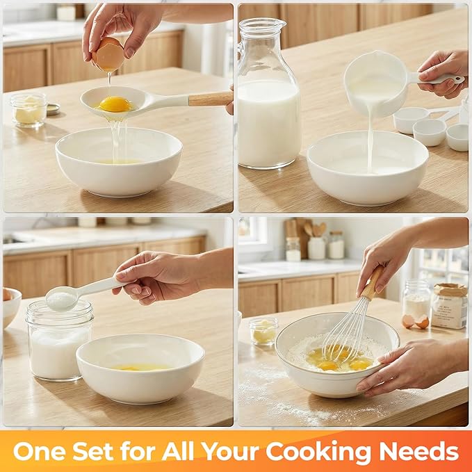 WISELIFE Kitchen Utensils Set - 33 PCS, Heat-Resistant Silicone Cooking Utensils Set with Wooden Handle, BPA-Free Kitchen Gadgets Spatula Sets with Holder for Nonstick Cookware (White)