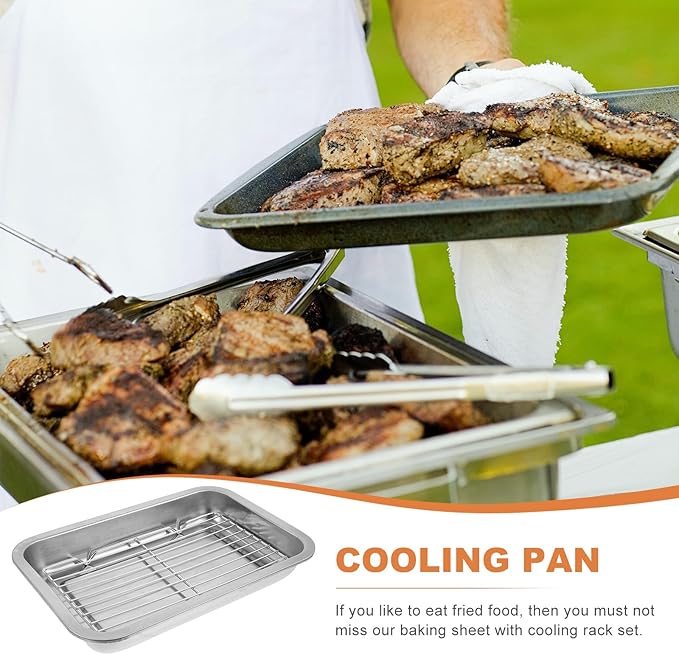 MAGICLULU Stainless Steel Baking Sheet with Wire Rack Set, 12.4X8.46 Inch Cookie Pan and Cooling Rack for Baking, Roasting, Draining Oil, and Cooking Home