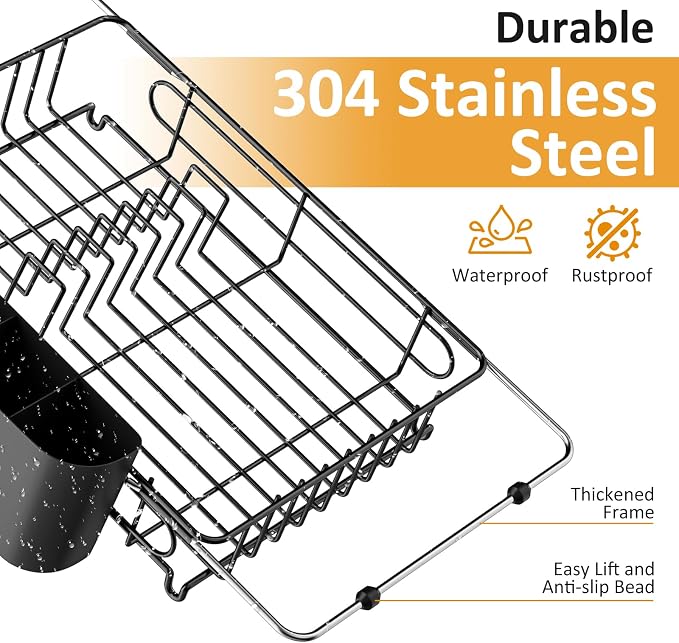 Expandable in Sink Dish Drying Rack,Small Dish Rack Over Sink with Utensil Holder,Stainless Steel Dish Drainers for Kitchen Counter,Sink Drying Rack for Small Space,14.57“-20.87”L x 10.24“W x 2.76”D