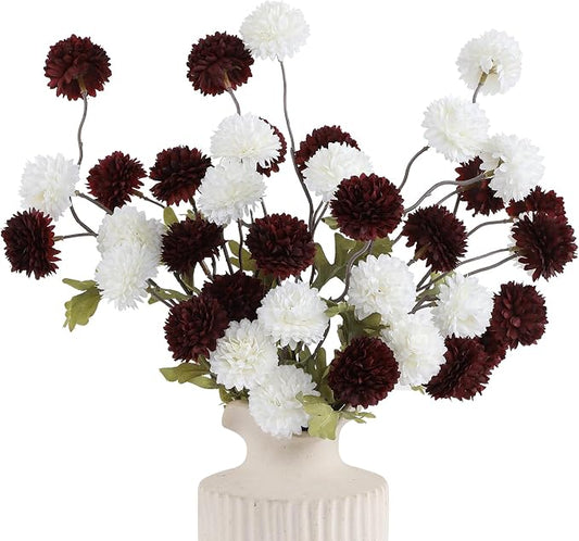 DuHouse 9pcs Artificial Flowers Faux Silk Pompon Mum,Mixed Color Silk Small Mini Chrysanthemum Ball with Stems for DIY Wedding Bouquets Centerpieces Home Table Kitchen Decorations