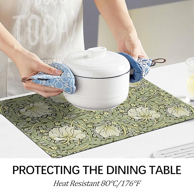 Vintage Floral Placemats Set of 4 William Morris Heat Resistant Table Mats Cottagecore Washable Wipeable Linen Woven Place Mats for Dining Table Mid Century Modern Kitchen Decor 11.8"X17.7"