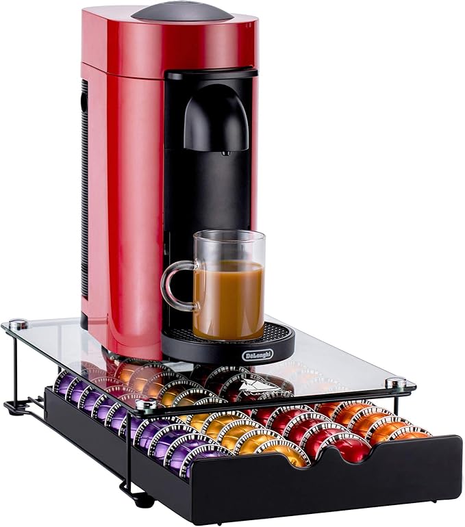 FlagShip Vertuo Pod Holder Drawer for Nespresso Storage Glass Top Capsule Organizer(40 Pods Capacity)