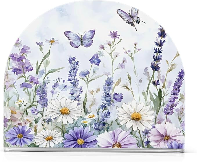 Spring Wild Flowers Purple Butterfly Napkin Holder for Tables Paper Cocktail Napkin Holders for Kitchen Dinning,Acrylic Dinner Napkin Dispenser for Restaurant Home Decor Bar Accessories 2 Pack
