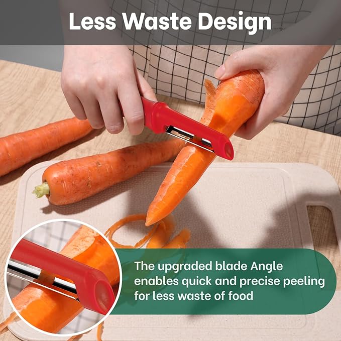 Beneno Swivel Vegetable Peeler, Razor-Sharp Smooth Peeling Potato Peelers with Stainless Steel Blades, Ergonomic Comfort Non-Slip Rubber Handle, Kitchen Peelers with Potato Eye Remover (2, Red)