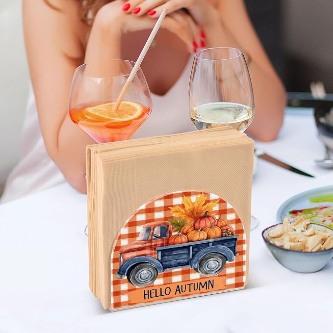 Napkin Holder Acrylic Cocktail Napkin Holder for Table Kitchen Party Restaurant Bar U Shaped Upright Napkin Dispenser Organizer Fall Truck Pumpkins Maple Leaves
