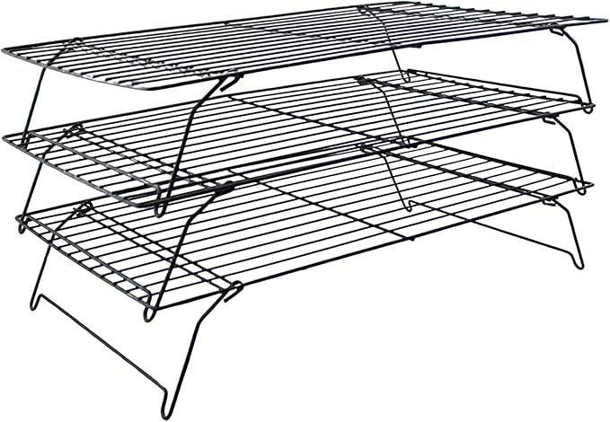 3 Tier Stackable Cooling Rack for Baking – 15.75" x 10" Carbon Steel Wire Cookie Cooling Racks, Multi-Level Stackable Cookie Rack for Cakes, Pastries & Fruit – Collapsible & Dishwasher Safe