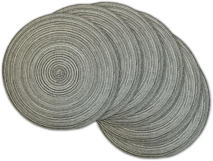 DII Tabletop Collection, Variegated Round Placemat, Round, 15" Diameter, Black, 6 Piece