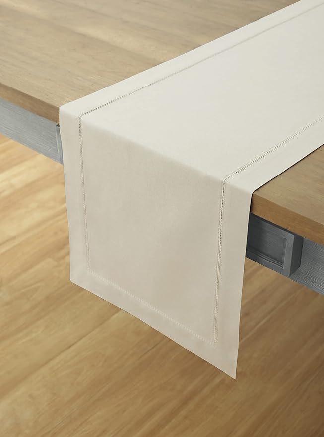 Solino Home Linen Table Runner 108 Inches Long - Cotton Linen Hemstitch Table Runner 14 x 108 Inch for Spring, Summer