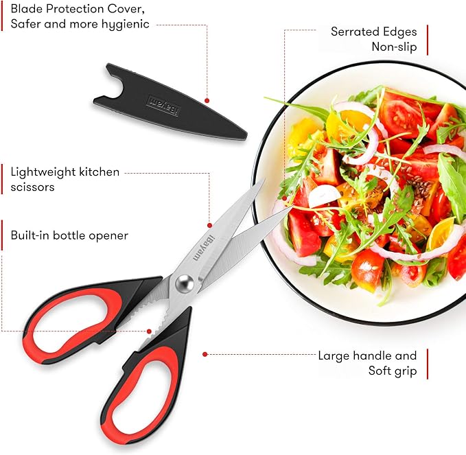 iBayam Kitchen Scissors - All Purpose Heavy Duty Meat Poultry Shears, Dishwasher Safe Food Cooking Stainless Steel Utility Shears