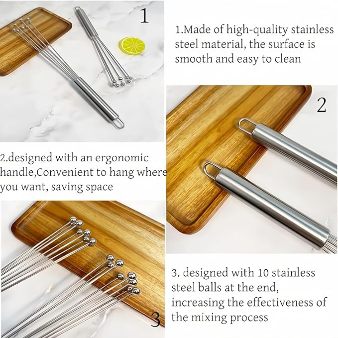 2 Pieces 10.23inch Stainless Steel Ball Whisks,Durable Manual Egg Beater, Whisk Set for Cooking,Cream whisk, kitchen baking tool,Dishwasher Safe