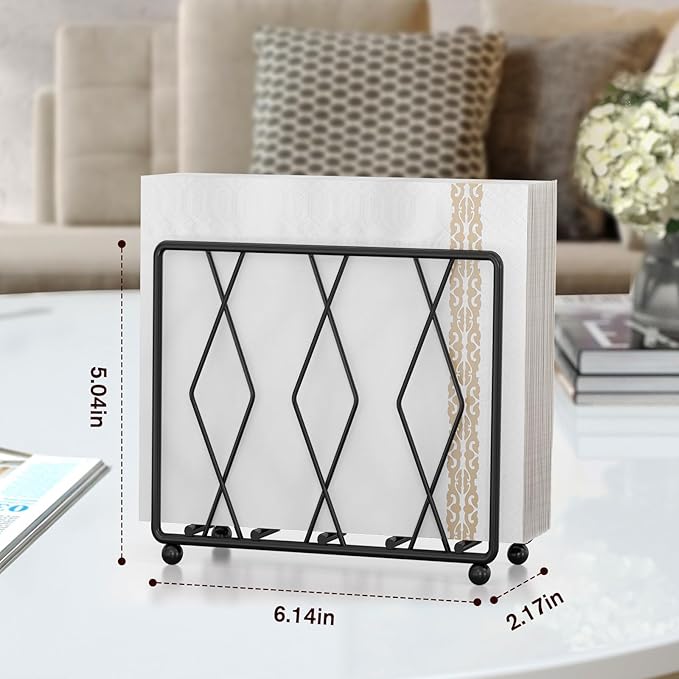 Napkin Holder for Table, Modern Metal Napkin Holders for Paper Napkins & Kitchen Dining & Countertops, Cocktail Upright Napkin Holder Dispenser Suitable for All Room Decors (Large, Black)