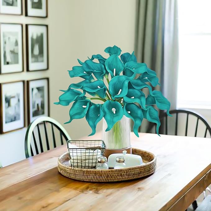 Letjolt Teal Calla Lily 20Pcs Artificial Flowers Bouquet for Wedding Bride Shower Blessing Gift Home Decoration Faux Calla Lilies Flower, 20 Pieces