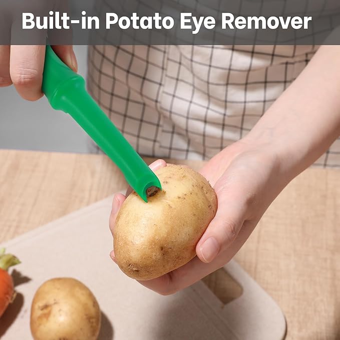 Beneno Swivel Vegetable Peeler, Razor-Sharp Smooth Peeling Potato Peelers with Stainless Steel Blades, Ergonomic Comfort Non-Slip Rubber Handle, Durable Kitchen Peelers with Potato Eye Remover, Green