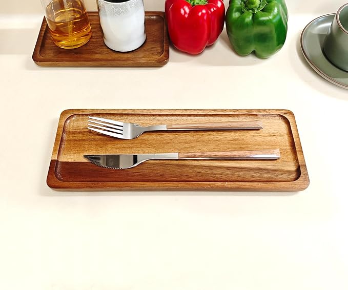 Small Wooden Mini Tray (11.3 x 4.1 inch) 6 Pack Rectangular | Tiny Tray for Serving Coffee Tables, Dessert, Snack, Fruit, Acacia Wood Platter for Vegetable, Decor Restaurant